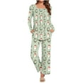 thumbnail image 1 of Women Christmas Pajamas Set Long Sleeve Tops with Wide Leg Pants Two Piece Pjs Set Santa Print Cute Xmas Sleepwear, 1 of 3