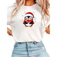 thumbnail image 1 of Women Christmas Penguin Santa Hat Graphic Tees Cotton Crew Neck Printed T Shirt Tops White S-5XL, 1 of 4