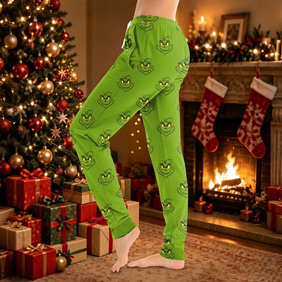 Women Christmas Print Lounge Pants Drawstring Soft Sleepwear Holiday Pajama Bottoms Comfy Homewear Trousers for Family Gatherings