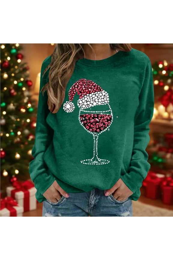 Women Christmas Printed Fashionable Loose Casual Long Sleeved Top Rregular Sleeve Sweatshirt