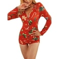 thumbnail image 1 of Women Christmas Printed Pajamas Romper Long Sleeve Playsuit Deep V Neck Bodysuit Jumpsuit Sexy Sleepwear Overall Xmas Holidays, 1 of 5