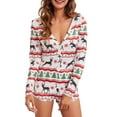 thumbnail image 1 of Women Christmas Printed Pajamas Romper Long Sleeve Playsuit Deep V Neck Bodysuit Jumpsuit Sexy Sleepwear Overall Xmas Holidays, 1 of 6