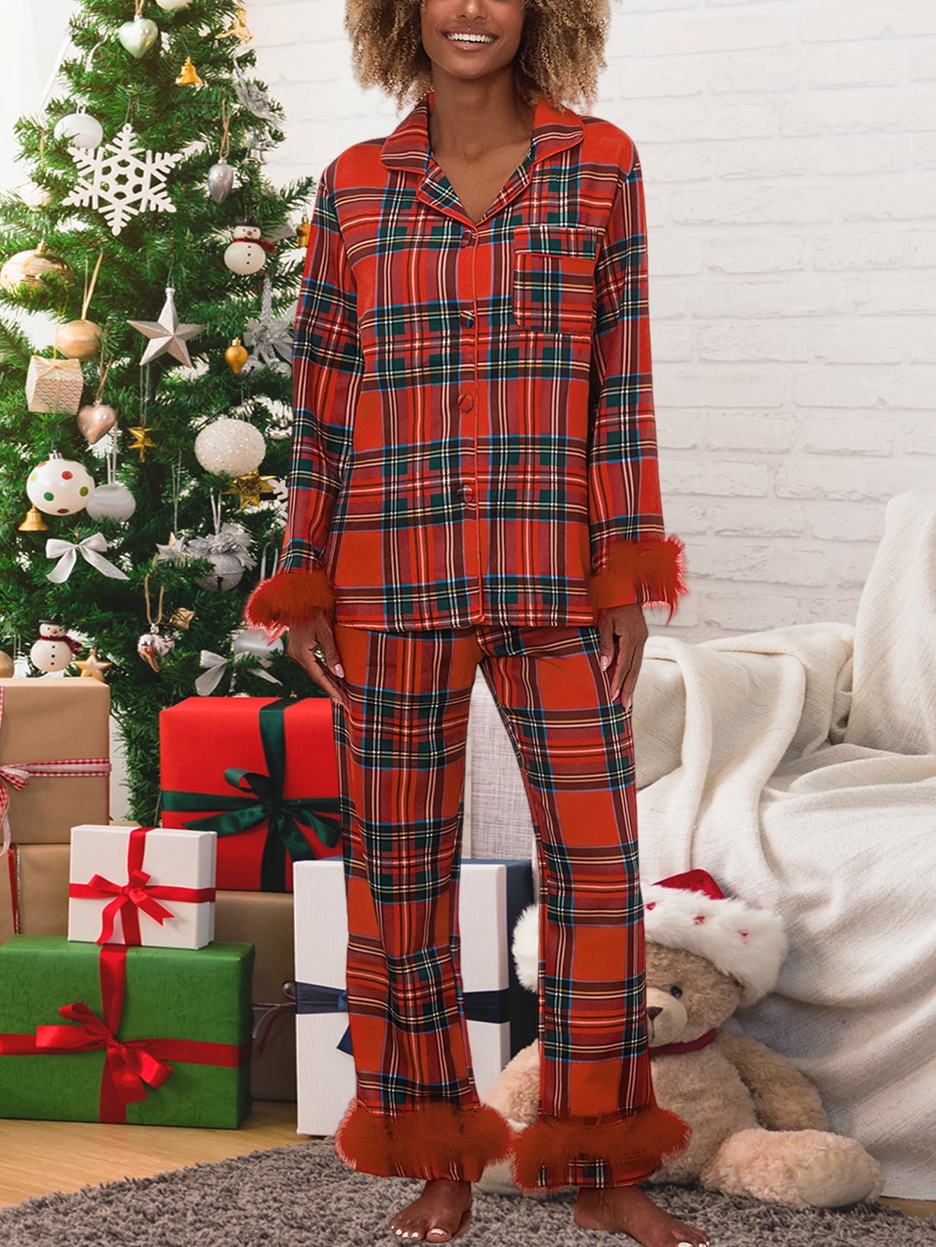 Feather Pajamas Red Silk Pjs Womens Women Christmas Satin Pajamas