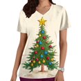thumbnail image 1 of Women Christmas Scrub Tops Stretchy V-Neck Short Sleeve Cute Print Working Uniform Pull-On Tops with Pockets, L, 1 of 5