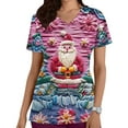 thumbnail image 1 of Women Christmas Scrub Tops Stretchy V-Neck Short Sleeve Cute Print Working Uniform Pull-On Tops with Pockets, S, 1 of 5