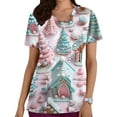 thumbnail image 1 of Women Christmas Scrub Tops Stretchy V-Neck Short Sleeve Cute Print Working Uniform Pull-On Tops with Pockets, XL, 1 of 5
