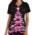 thumbnail image 1 of Women Christmas Scrub Tops Stretchy V-Neck Short Sleeve Cute Print Working Uniform Pull-On Tops with Pockets, XXL, 1 of 5