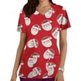 thumbnail image 1 of Women Christmas Scrub Tops Stretchy V-Neck Short Sleeve Cute Print Working Uniform Pull-On Tops with Pockets, XXXL, 1 of 5