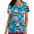 thumbnail image 1 of Women Christmas Scrub Tops Stretchy V-Neck Short Sleeve Cute Print Working Uniform Pull-On Tops with Pockets, XXXL, 1 of 5