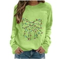 thumbnail image 1 of Women Christmas Sweatshirt Light Bulb Bowknot Print Xmas Tree Graphic Long Sleeve Tops Casual Crewneck Basic Tees, 1 of 4