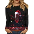 thumbnail image 1 of Women Christmas Shirt Red Wine Glass Print Shirts Crew Neck Pullover Tops Long Sleeve Merry Christmas Shirts Festival Outfits for Women, 1 of 5