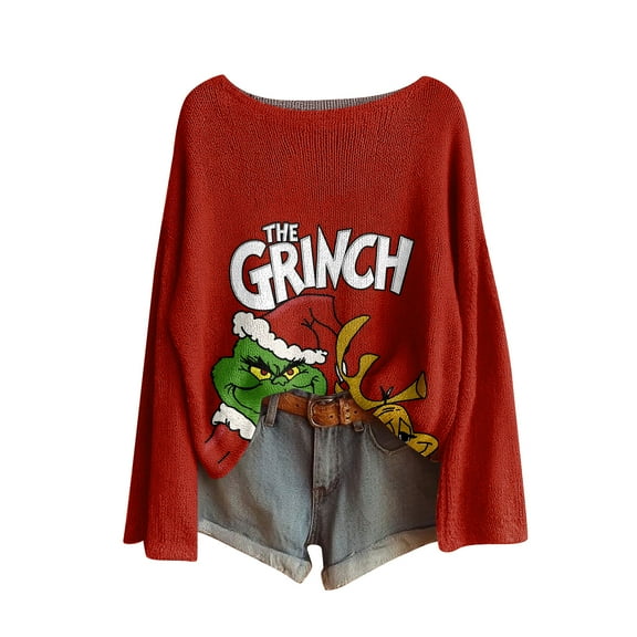 Women Christmas Shirt Retro Santa Claus Graphic Long Sleeve Shirt Xmas Pullover Tops Red XXL