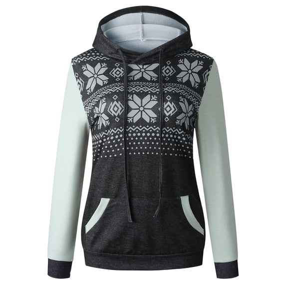 Women Christmas Snowflake Jumper Pullover Tops Printed Long Sleeve Sweatshirt Hoodies