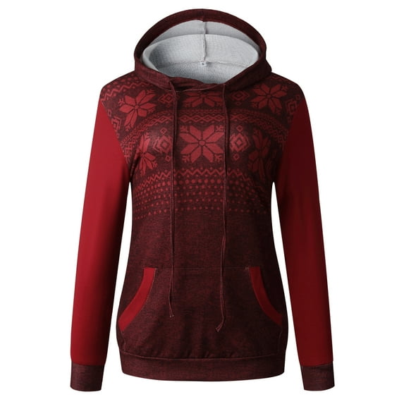 Women Christmas Snowflake Jumper Pullover Tops Printed Long Sleeve Sweatshirt Hoodies