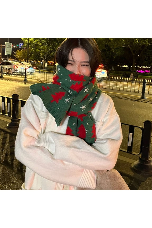 Women Christmas Snowflake Winter Warm Knit Long Scarf Gift Wrapped Fall Winter Soft Lightweight Holiday Sheer Infinity Christmas Scarf for Women Girls