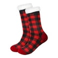 thumbnail image 1 of Women Christmas Socks Winter Lined Warm Socks Non Plus Velvet and Thick Plaid Print Snow Socks,Z1-Red One Size, 1 of 6