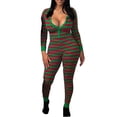 thumbnail image 1 of Women Christmas Striped One Piece Pajamas Button Down Bodycon Jumpsuit Long Sleeve Romper Sleepwear Xmas Holiday Pjs Loungewear, 1 of 8