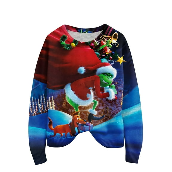 Women Christmas Sweater - Crewneck Knit Long Sleeve Sweater - Vermilion,2X-Large