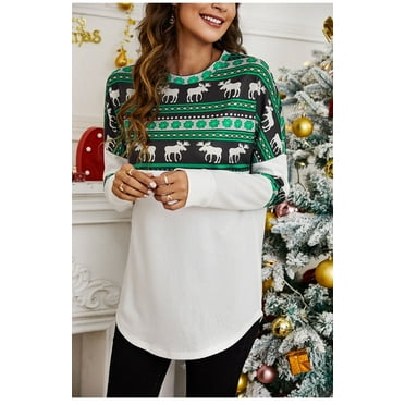 Women Christmas Sweater Elk Printed Long Sleeved Cotton Cashmere ...