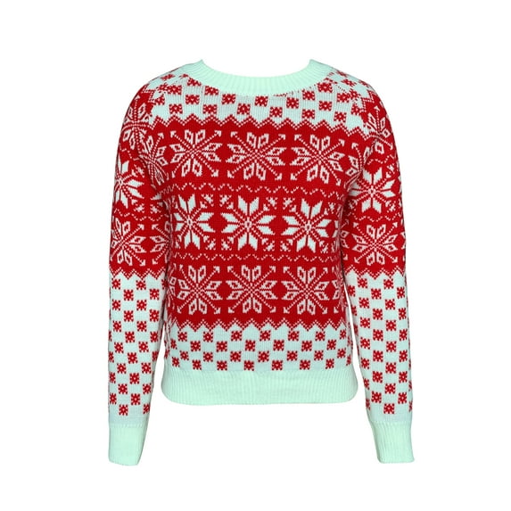Women Christmas Sweater Santa Snowflake Print O-neck Tops Pullover Knitted Clothes Fall Winter Outwear