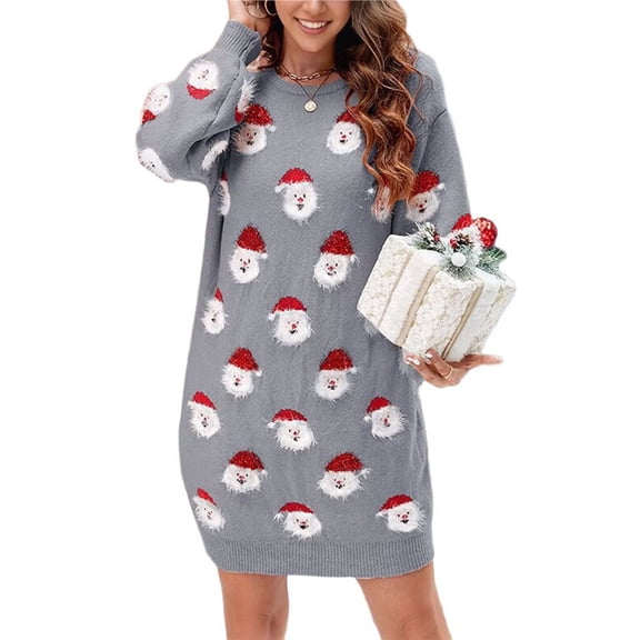 Women Christmas Sweaters Dress Cute Fuzzy Funny Wintertime and Holiday Parties Knitted Pullover Sweater Gray XL