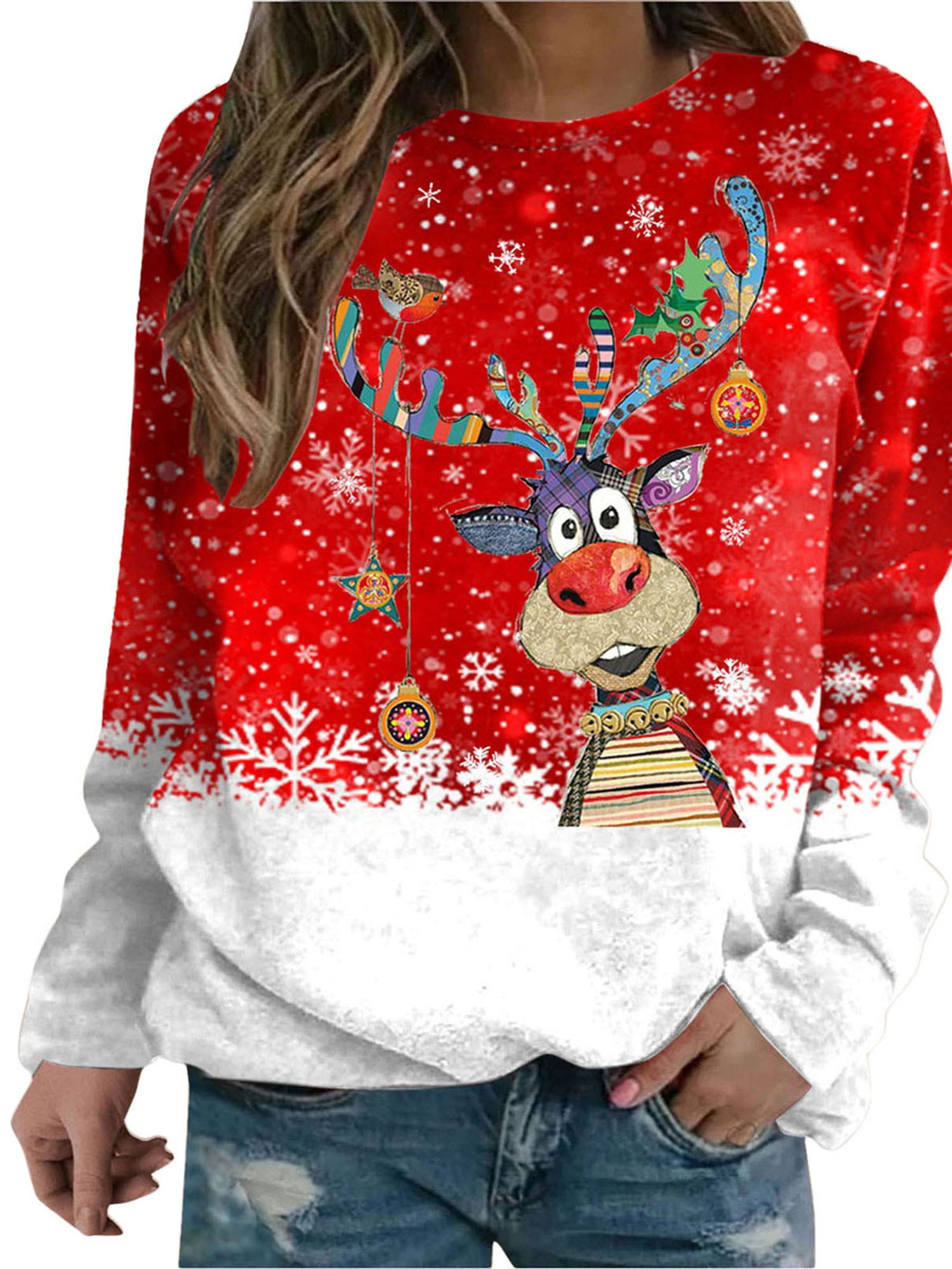 NOROZE Damen Weihnachten Pullover - Paillette Design Mit Festlichen Motiven Für Die Feiertage