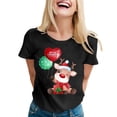 thumbnail image 1 of Women Christmas T Shirts Funny Cute Xmas Deer Print Round Neck Short Sleeve Tee Tops Trendy Casual Holiday Pullover Blouses, 1 of 4