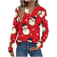 thumbnail image 1 of Women Christmas T-Shirts Snowman Snowflakes Xmas Printed V Neck Graphic Tee Long Sleeve Loose Holiday Tops (M, Red), 1 of 7