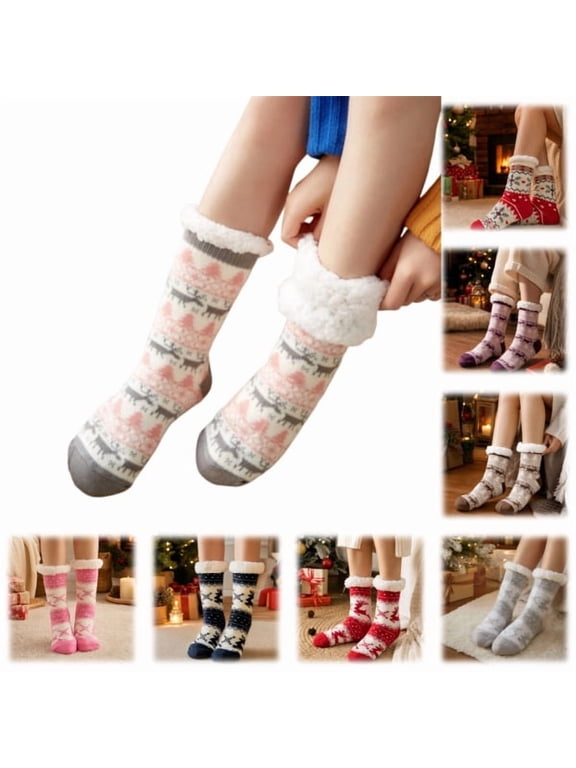 Women Christmas Thick Fuzzy Slipper Socks Non Slip Warm Cozy Socks Indoor Winter Fleece Xmas Socks,D