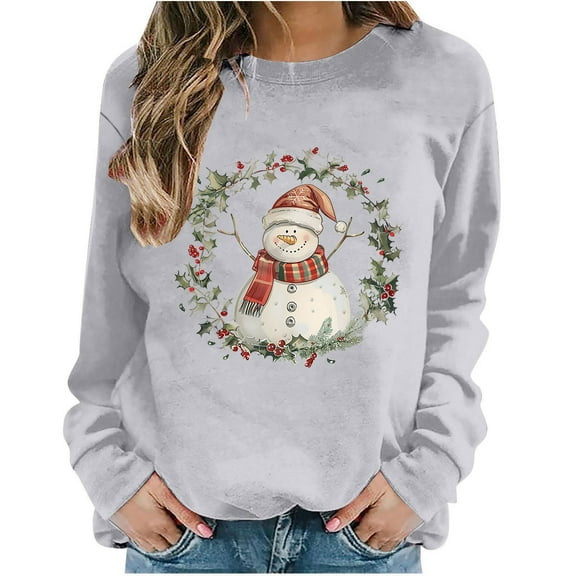 Women Christmas Tree Printed Tshirts Oversized Sweatshirt Cropped Pullover Sweaters Dressy Casual Fall Tops Goth Long Sleeve Blouses