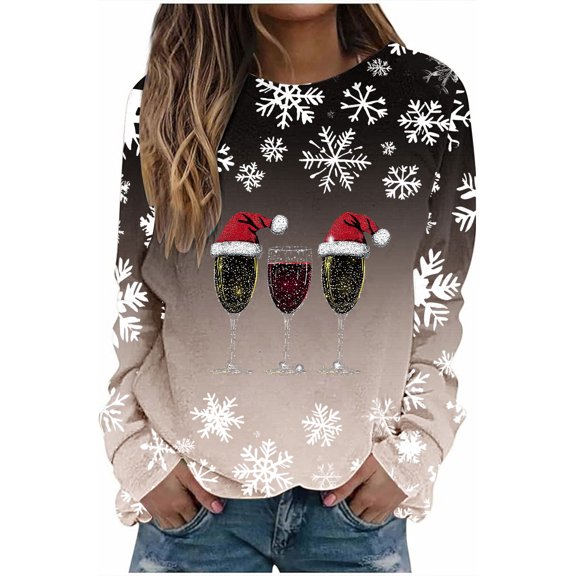 Women Christmas Tree Printed Tshirts Oversized Sweatshirt Pink Cardigan Sweaters Lightweight Fall Tops Goth Long Sleeve Crop Top