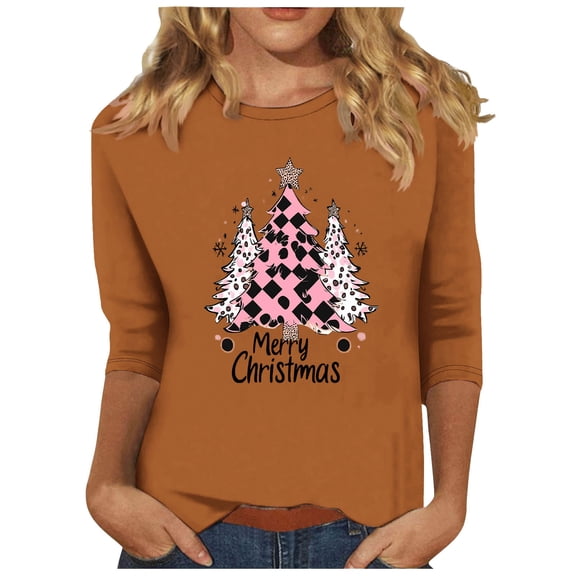 Women Christmas Tree Printed Tshirts Sweatshirt Oversized Long Sweaters Fall Long Zippered Sweatshirts 3/4 Sleeve Tops Plus Size