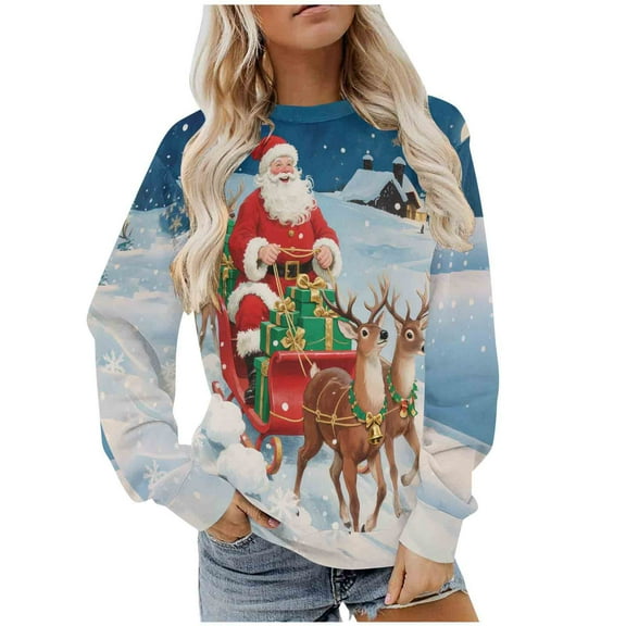 Women Christmas Tree Printed Tshirts Sweatshirt Plus Size Open Front Cardigan Sweaters Fall Tops Goth Long Sleeve Tops Dressy