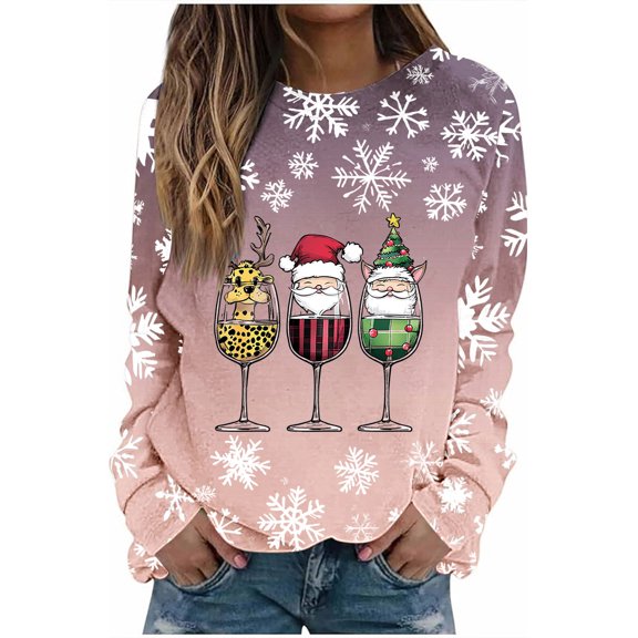 Women Christmas Tree Printed Tshirts Sweatshirt Trendy Long Sleeve Button Up Sweaters Zip Up Sweatshirt Oversized Long Sleeve Blouses Dressy Casual
