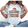 thumbnail image 1 of Women Christmas hat Welcome 2026 Theme Graphic Coloful Tee T Shirt Tops Short Sleeve Round Neck White S-5XL, 1 of 4