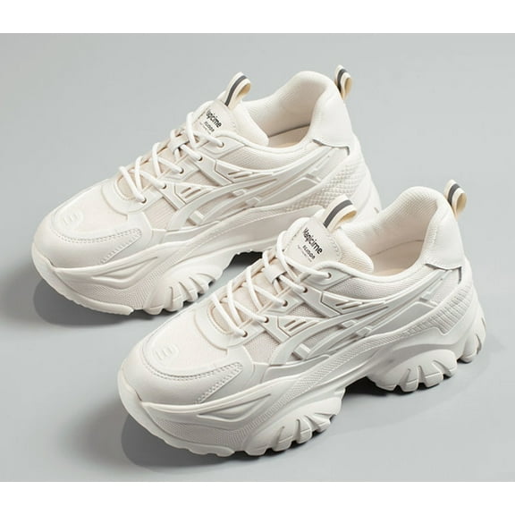 Women Chunky Fashion Sneakers Platform Bold Lace-Up Comfortable Sneakers.
