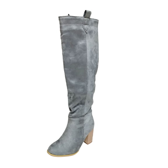 Women Chunky Heel Boots Knee High Pointed Toe Suede Slouchy Fall Boots