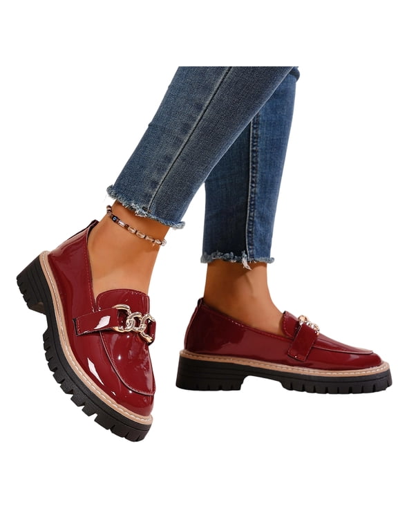 Women Chunky Heel Loafers Anti-Slip Lug Sole Platform Casual Work Business Dress Shoes