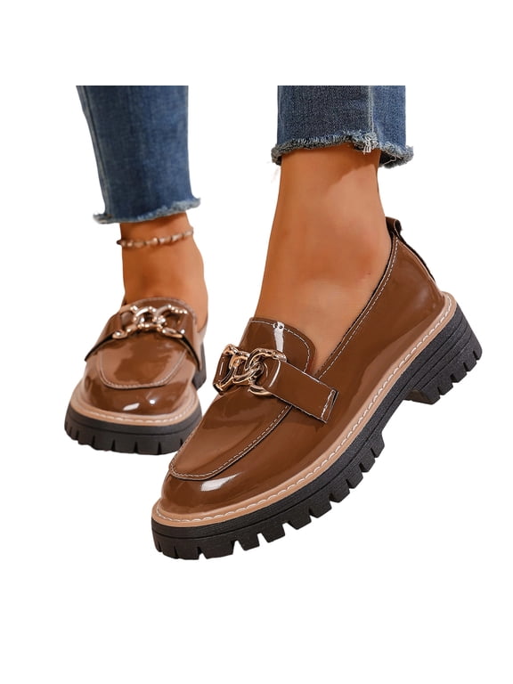 Women Chunky Heel Loafers Anti-Slip Lug Sole Platform Casual Work Business Dress Shoes