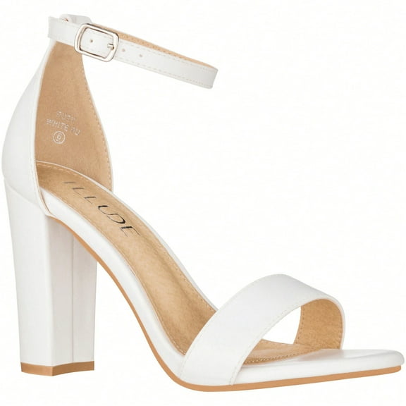 Women Chunky Heeled Ankle Strap Sandals Elegant Single Band Buckle Decor Sandals High Heel Sandals Open Toe Ankle Strap Sandals Heels