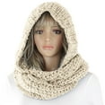 thumbnail image 1 of Women Chunky Knit Hooded Infinity Scarf Thick Warm Winter Neck Wrap 2 In 1 Hat Scarf Outdoor Accessory Beige One Size, 1 of 1