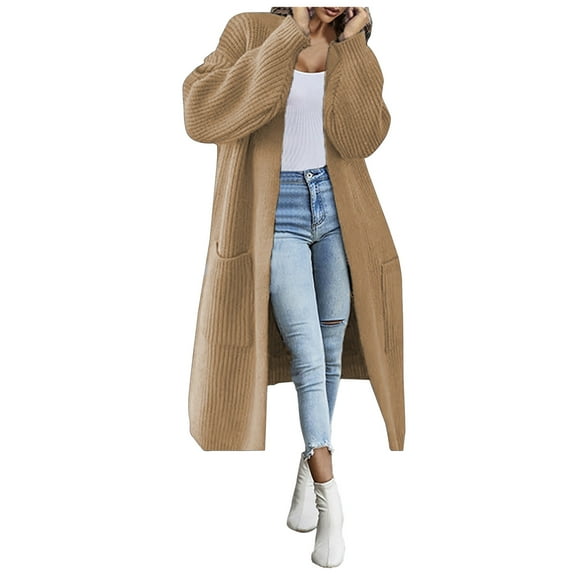 Women Chunky Knitted Cardigan Sweater Long Open Front Knit Cardigan Coat Ribbed Knitwear