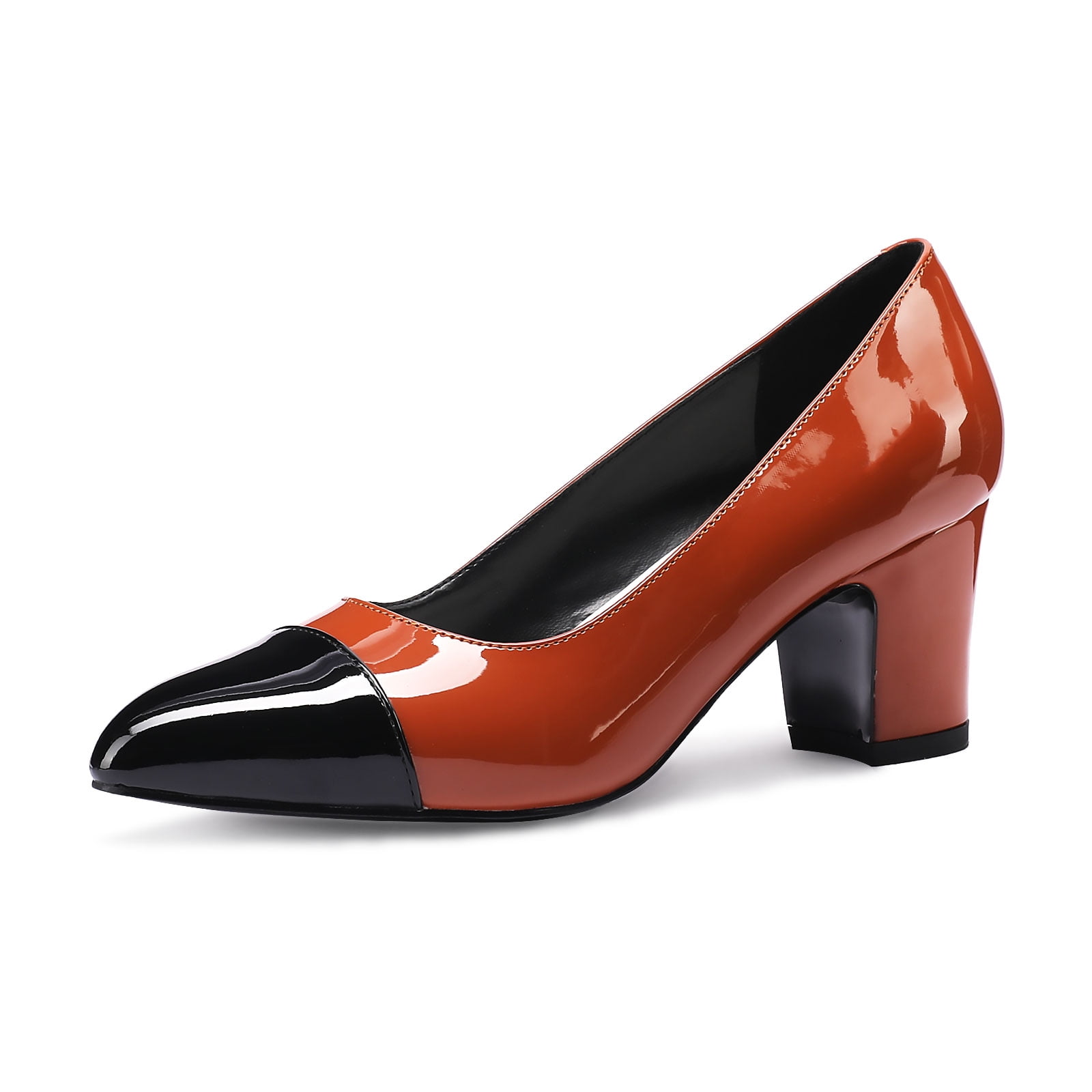 Women Chunky Low Heel Formal Pumps Almond Cap Toe Slip on OL Pump Block