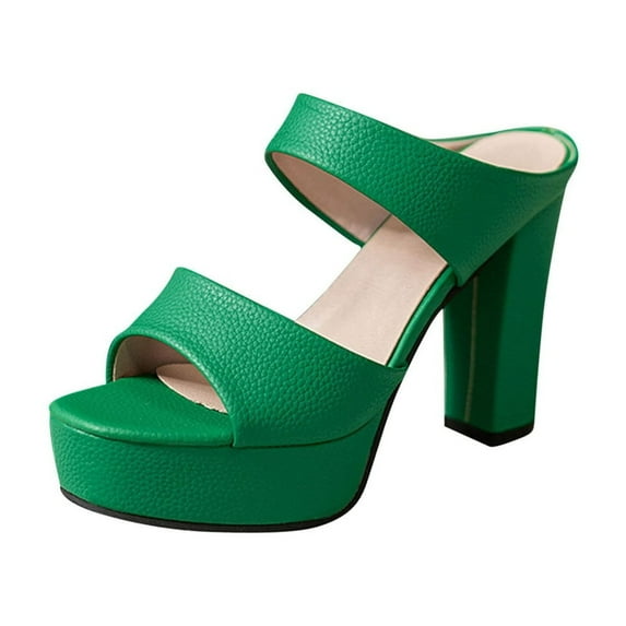 Women Chunky High Heels Sandals Open Toe Fashion Wedding Party Evening Prom Dance Ankle Strap Dress Pump Sandals Shoes Green 5.5