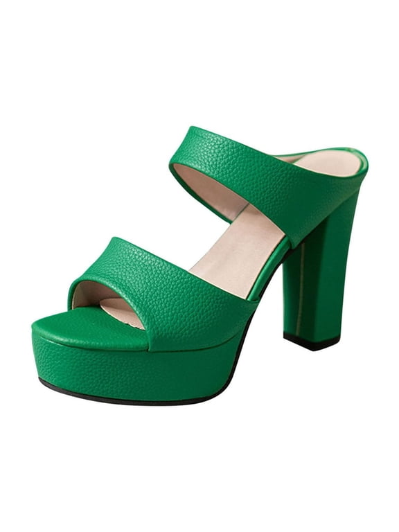 Women Chunky High Heels Sandals Open Toe Fashion Wedding Party Evening Prom Dance Ankle Strap Dress Pump Sandals Shoes Green 9