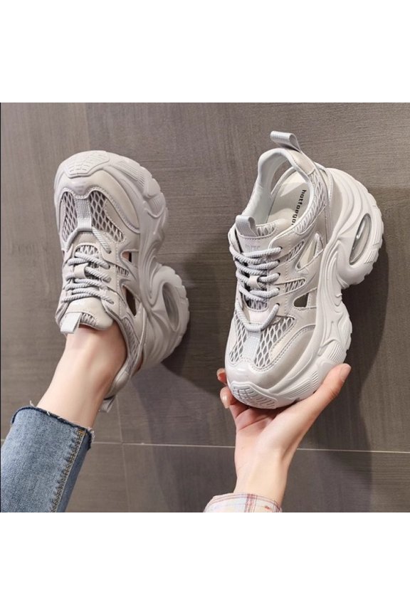 Women' Chunky Platform Sneakers with Height Increase - Breathable Upper & Cushioned Sole, Thick Sole Suitable for - Casual Sneakers, Low-Top Round Toe Tennis for Daily Wear and Height Boosting