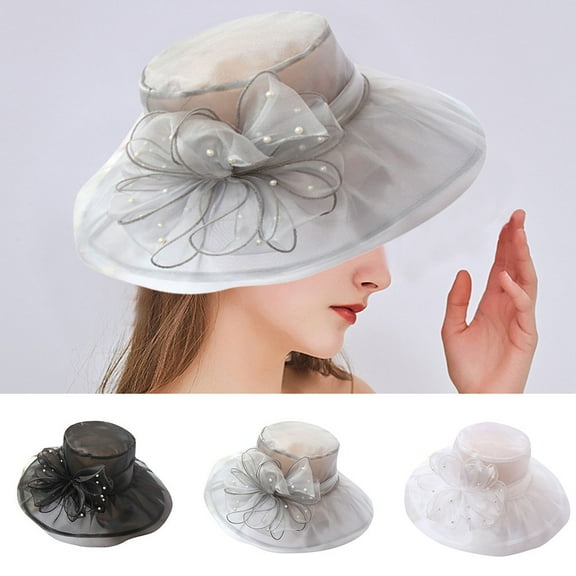 Women Church Daily Cap Fascinator Bridal Tea Party Wedding Hat Vintage Pearl Floral Mesh Veil Headpiece for Formal Events and Special Occasions