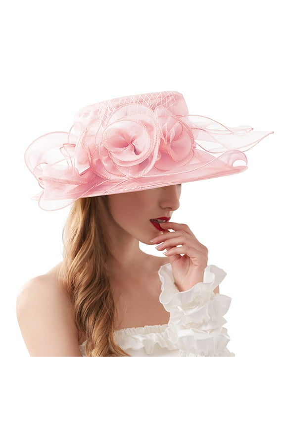 Women Church Hats, Comdrip 2025 Derby Hats for Women Ladies, Classy Organza Church Tea Party Wedding Fascinator Hat Uv Protection Sun Hats Mesh Sunshade Hat Spring Hats for Women 2025 Pink One Size