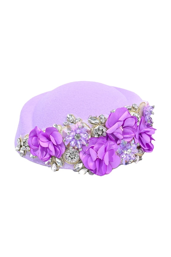 Women Church Hats Flower Applique Pillbox Hats Tea Caps Vintage Felt Hat Winter Hats