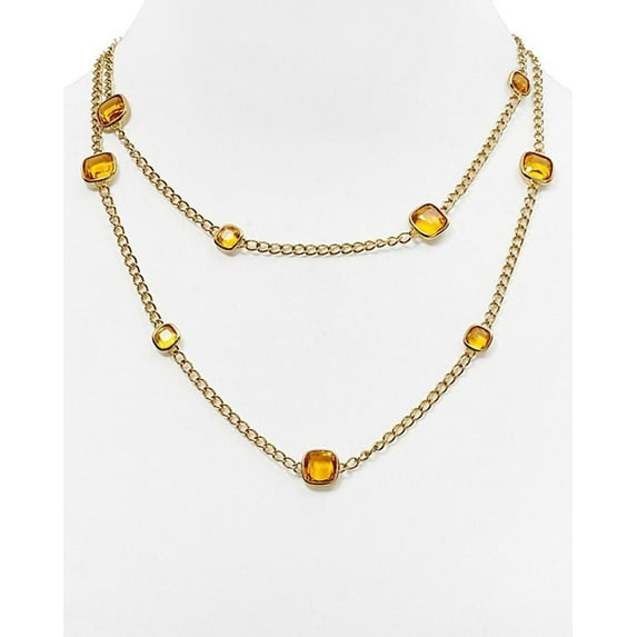 Women Citrine Colored Stone Station Gold Tone Necklace MKJ4238710 $185.00